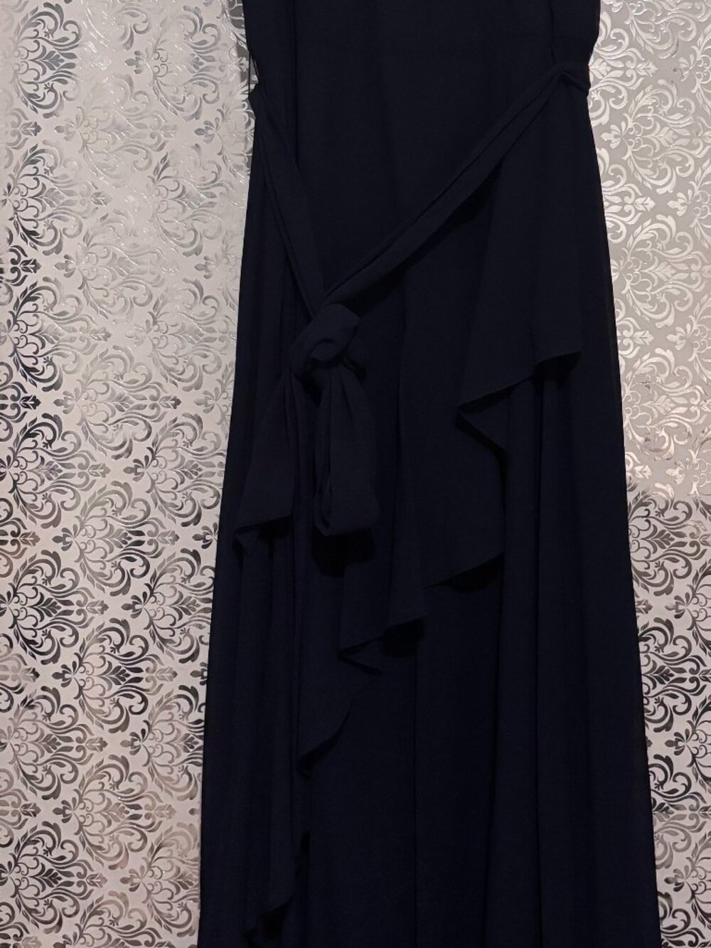 Navy Blue Sleeveless Ruffle Tie-Waist Maxi Dress - Size 12 - Picture 3 of 4